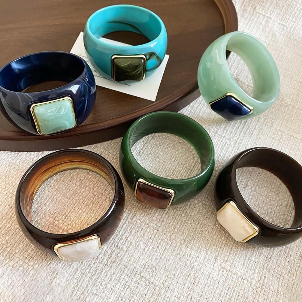Europe American Style Irregular Wide Bracelet Smudging Retro Hand Ring Simple Acrylic Bangle Gift