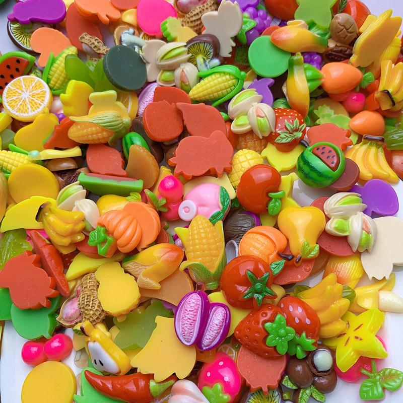 20 Teile/beutel Gemischten Stil Nette Obst Gemüse Harz Nail art Telefon Fall Haarnadel Kühlschrank Handgemachte DIY Charms Zubehör Dekoration