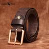 Heavy-duty Washed and Distressed Thickened Top-grain Cowhide Men's Leather Belt, American Retro Style Genuine Leather with Copper Buckle
