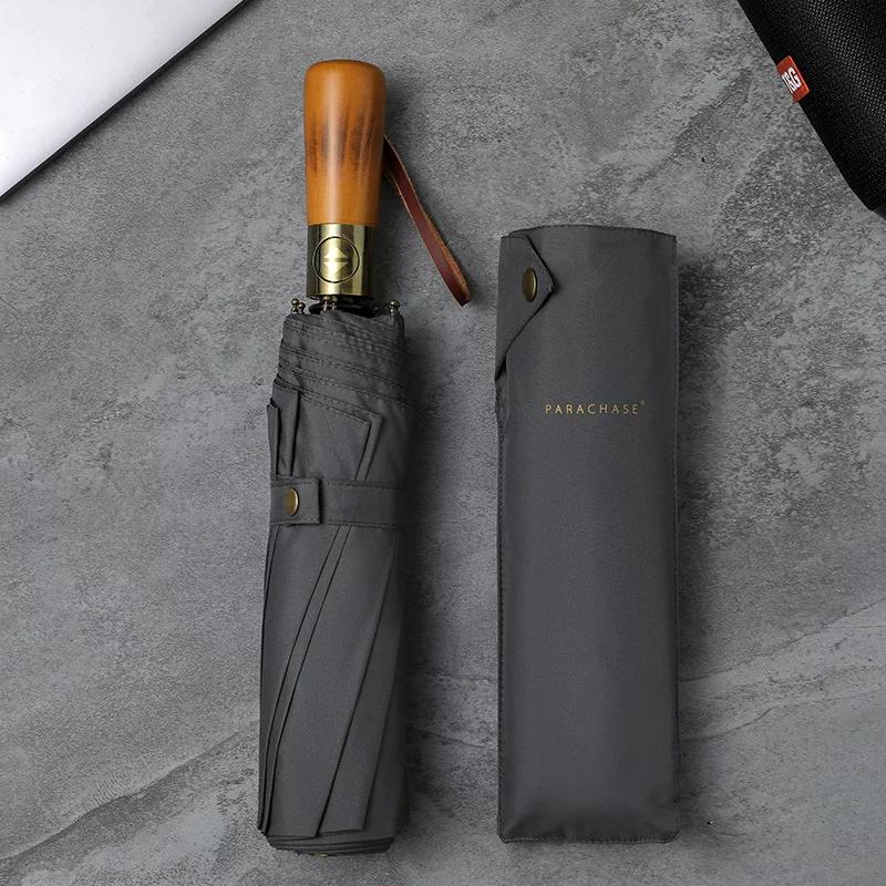 Parachase Fake Double Layer Self-opening Umbrella Glass Fiber Wind-Resistant Umbrella Double Korean Simple Solid Wood Gift Umbrella