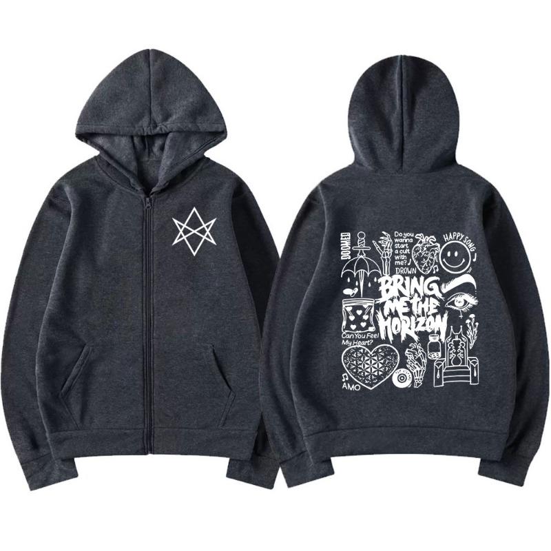 BringMe TheHorizon Mikiny na zip BMTH Heavy Metal Rocková kapela Mikiny s kapucí na zip Pánské Dámské Fleecové Teplá mikina Útulné bundy