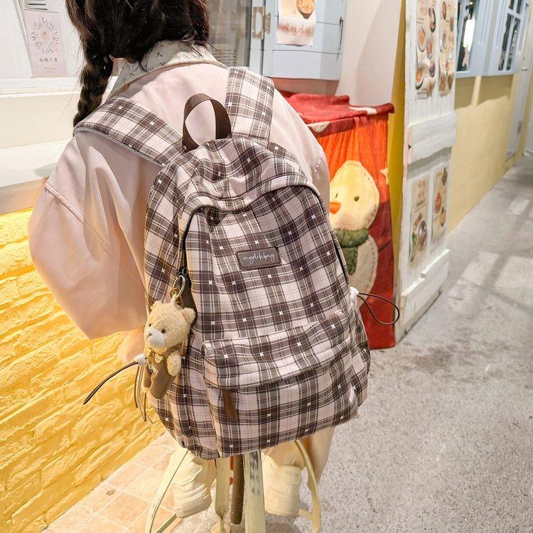 Zaino Nuovo a Quadri Zaino Scolastico Zaino Ragazze Coreano Nicchia Grande Capacità Studente Universitario Viaggio Versatile Zaino alla Moda