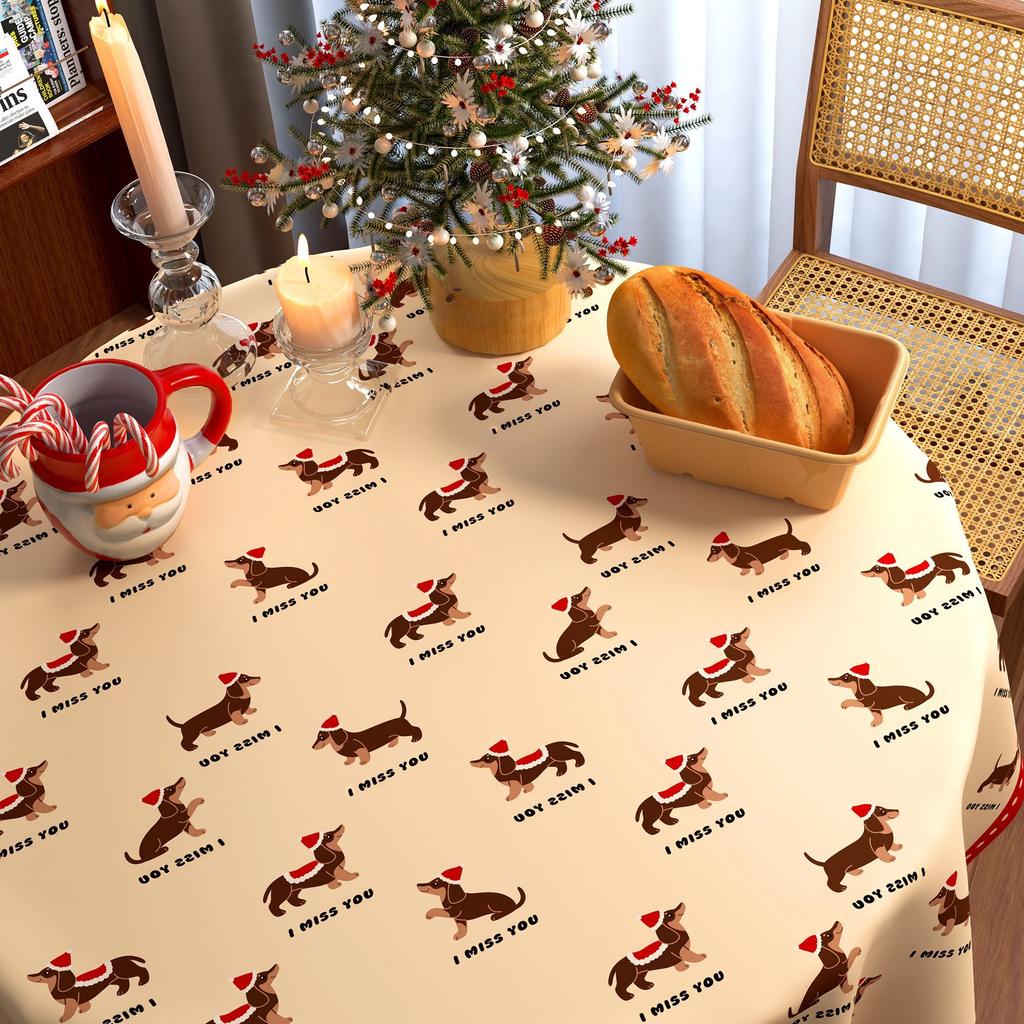 Christmas New Year Decor Round Tablecloth Waterproof Heat Resistant Washable Table Cover