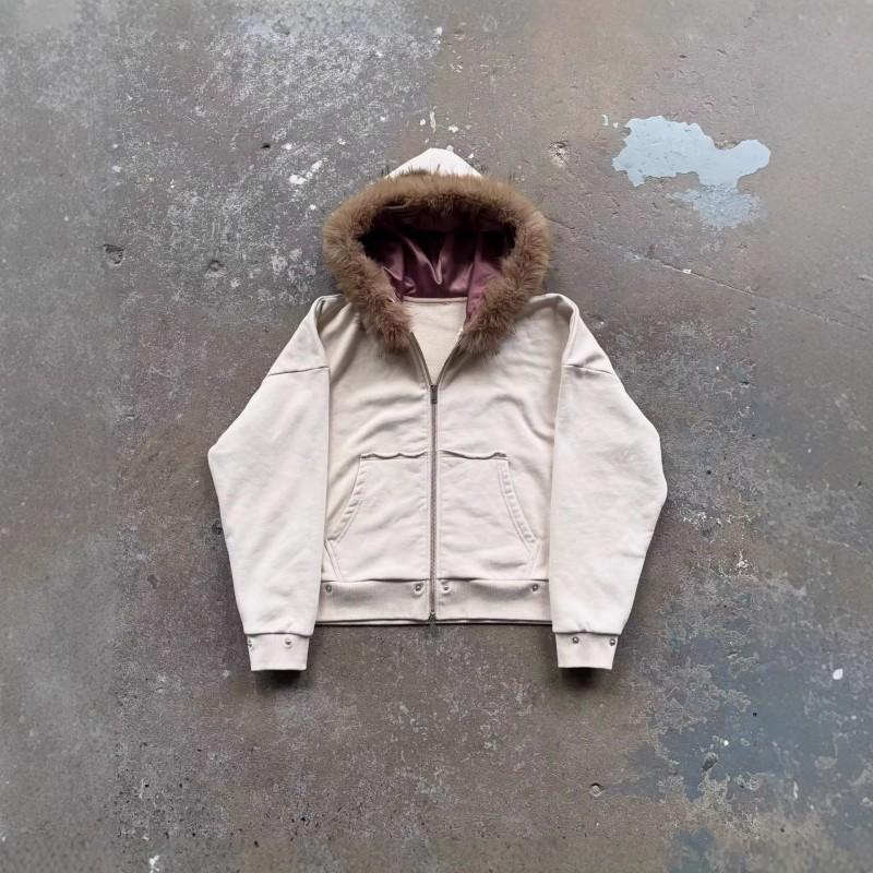 Unisex Oversized Retro Minimalist Hoodie With Faux Fur Collar Embellished Beading Streetwear Casual Sweatshirt Winter