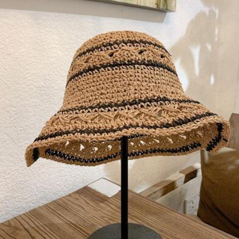 Women's Korean Style Woven Fisherman Hat Small Face Effect Summer Sunshade Crochet Straw Hat Foldable Sun Protection Wide Brim