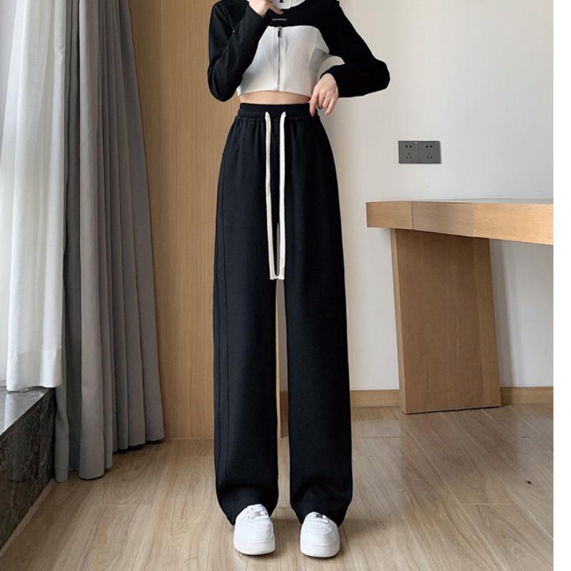 Spring White Sports Pants for Women In Spring and Autumn High Waist Droop Loose Straight Casual Hoodies Banana Wide-leg Pants for Women