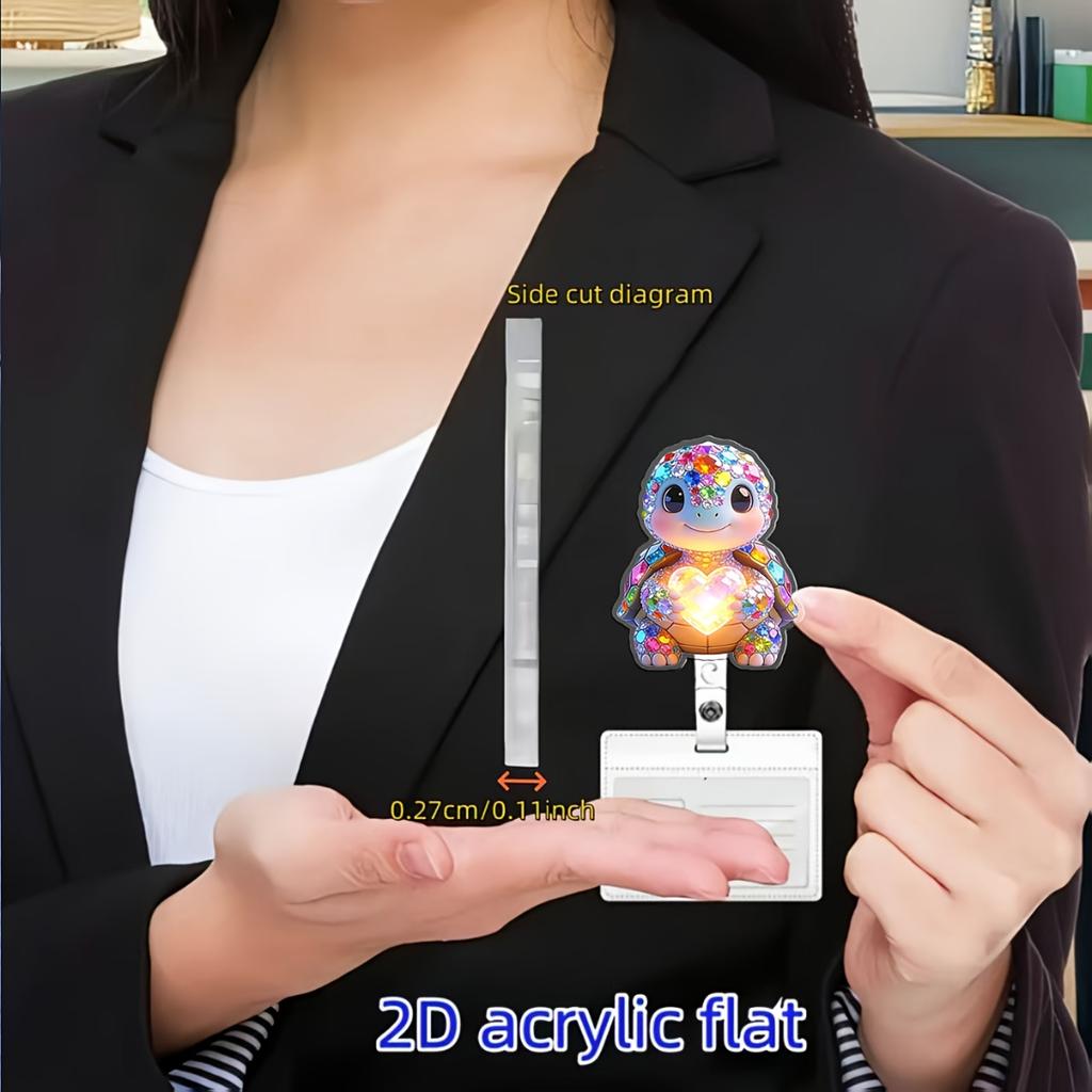 2D Flat Glowing Heart Turtle Retractable Badge Reel, Tough Nylon Cord Easy Open ID Clip,Gift For Nurse Doctor Student Medical Assistant Workplace Team