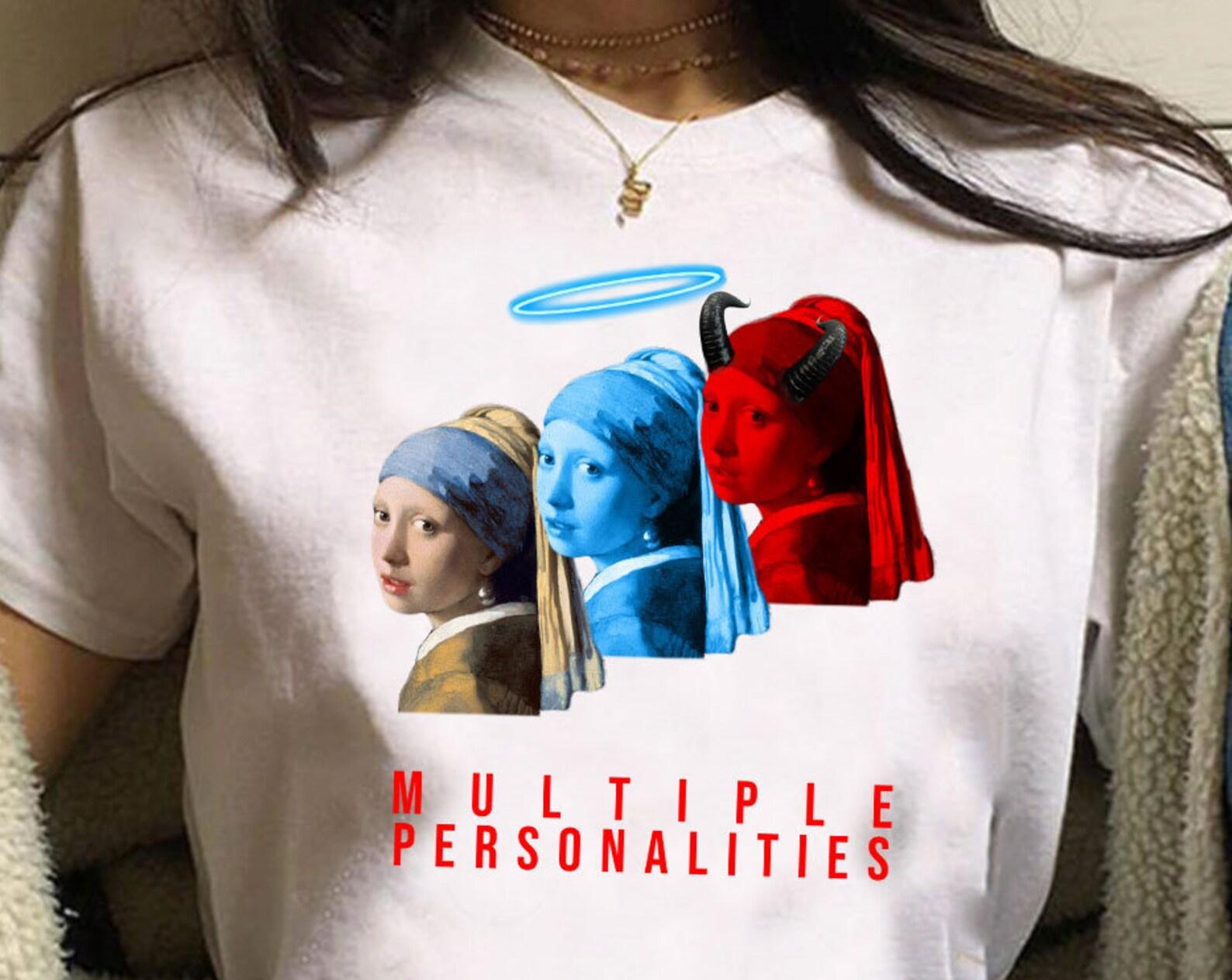 Girl With Pearl Earring T-Shirt: Multiple Personalities Art Tee L