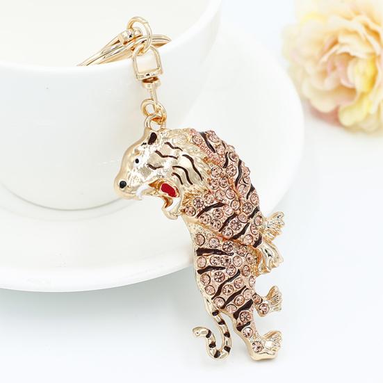 Portable Key Ring Fine Workmanship Alloy Tiger Rhinestone Keyring Keychain for Friends