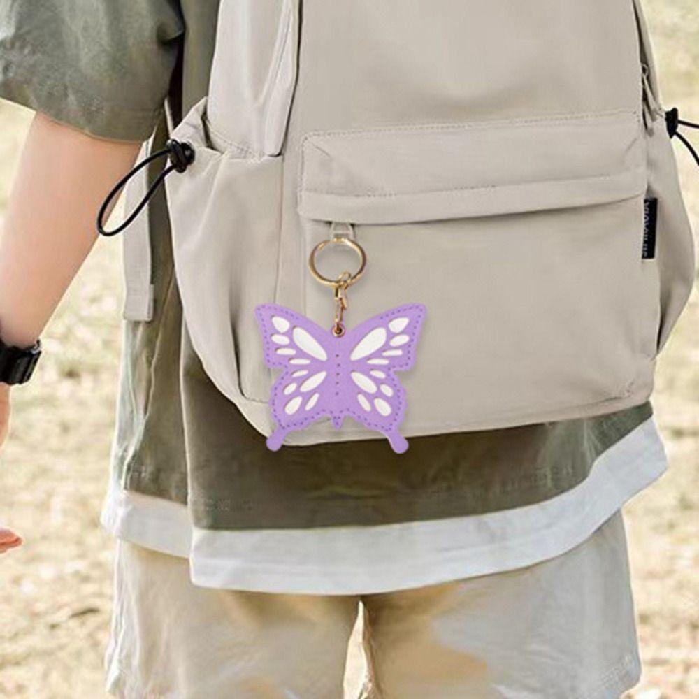 Flower Butterfly Leather Pendant Animal Creative Butterfly Keychain Leather Keychain  Outdoor