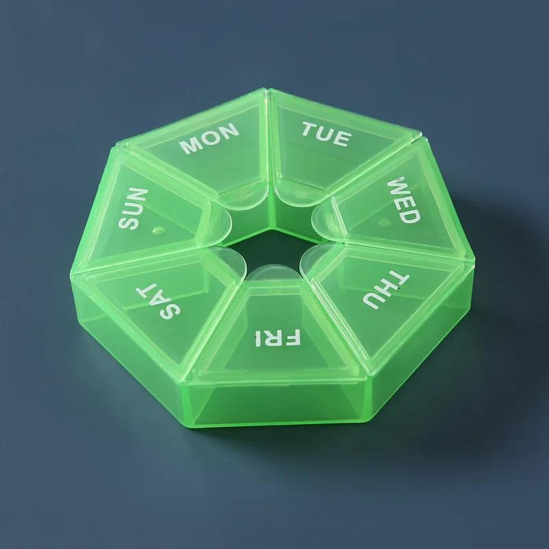 

Коробка для хранения таблеток на 7 дней, мини-дорожная портативная коробка-дозатор для лекарств, многофункциональная пластиковая коробка-герметик с семью отделениями