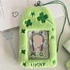 1 Piece Lucky Four Leaf Clover Bow Cherry Blossom 3-Inch Plush Photocard Case Student Sweet Cute Photo Card Holder