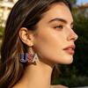 1 Pair Hook Earrings American Independence Day Pattern Hollow Heart Star Shape Red White Blue Earrings Jewelry Accessories