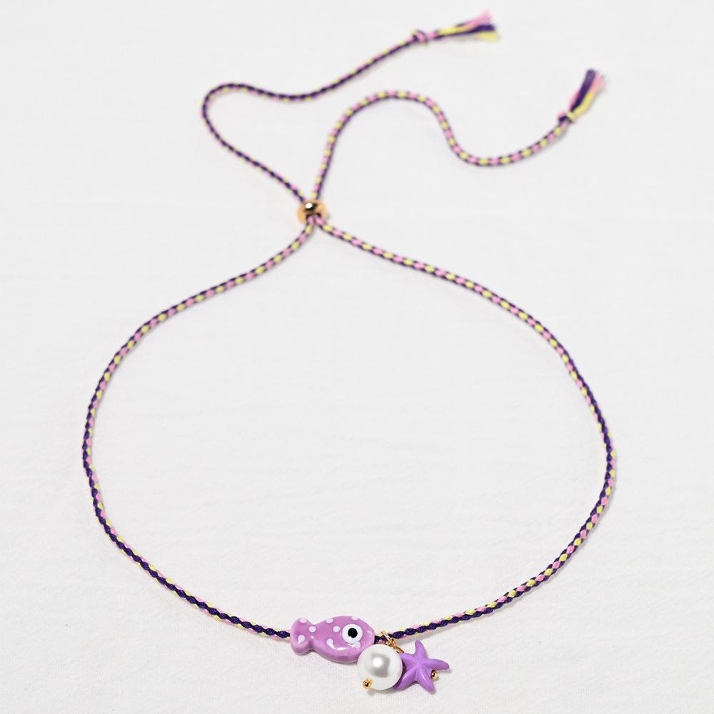 Bohemian Fish Pendant Necklace Ceramic Marine Fish Pendant Necklace Cartoon Collarbone Chain Women