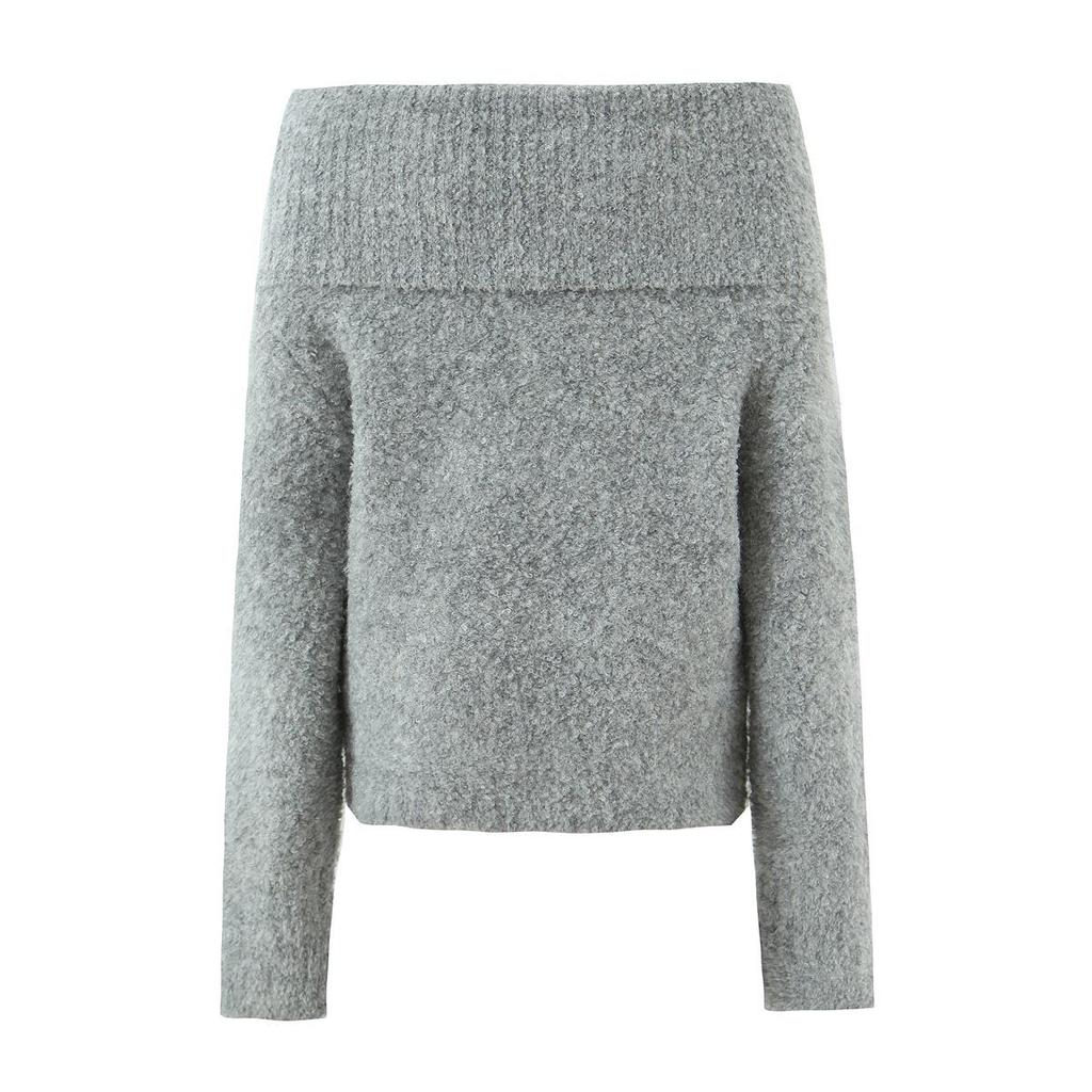 French Winter Off-Shoulder Soft Knit Sweater - Solid Color Loose Pullover