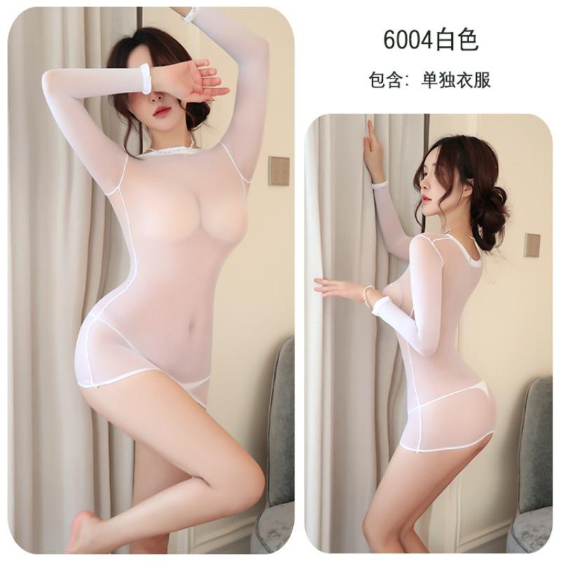 Long night long erotic underwear perspective mesh single-layer long-sleeved sexy pajamas dress hip-wrapped seduction woman