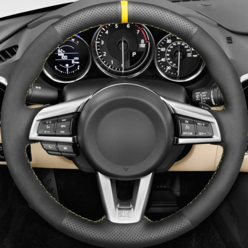 ized suede Style Car Steering Wheel Cover for Mazda MX-5 2015- MX5 ND Hand-Stitched black Steering Wheel Wrap