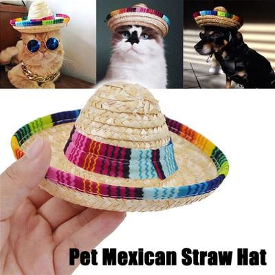 Colorful Costume Dog Supplies Pet Ornaments Pet Straw Hat Mexican Straw Cap Sombrero