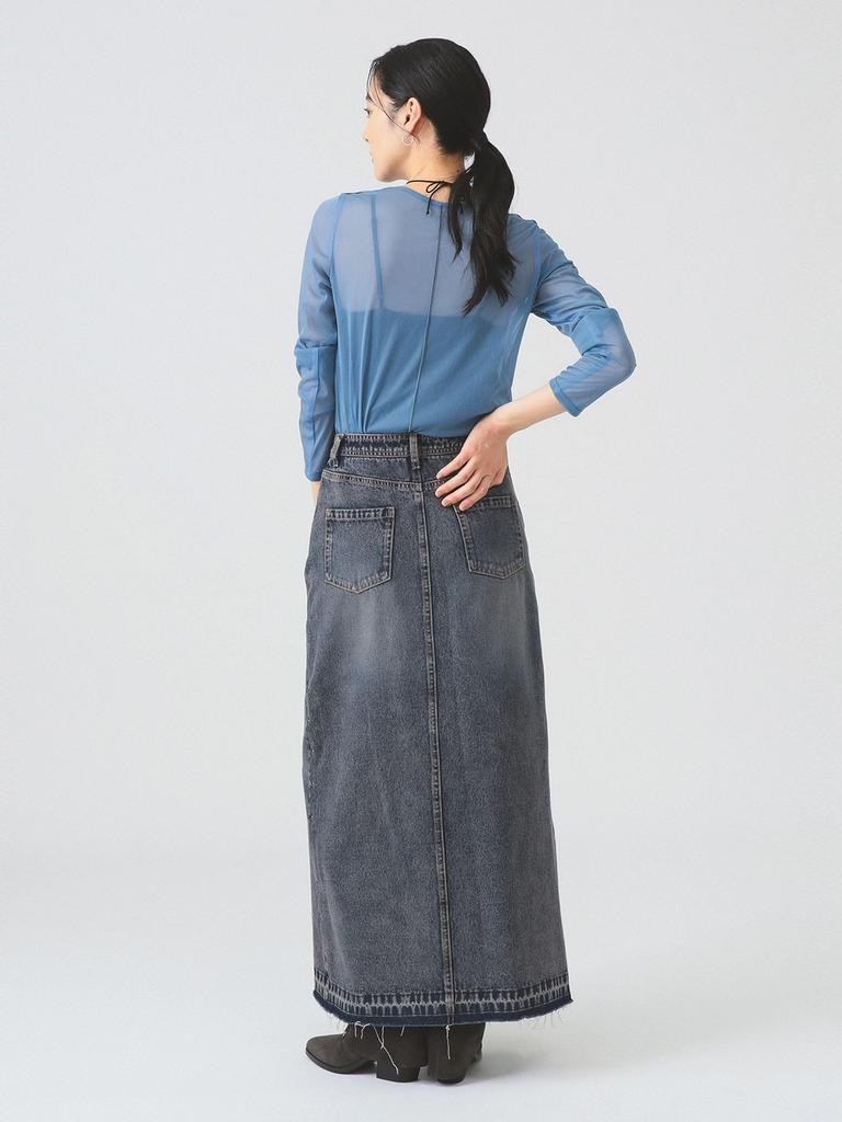 Ray Beams Women's Long Sleeve Tee with Sheer Center Seam, Blue, Free Size