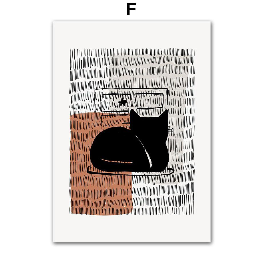 

Черная кошка в полоску, абстрактный минимализм, настенная живопись на холсте, плакаты на скандинавскую тему и принты, настенные панно для декора гостиной A4 21X30cm No Framed