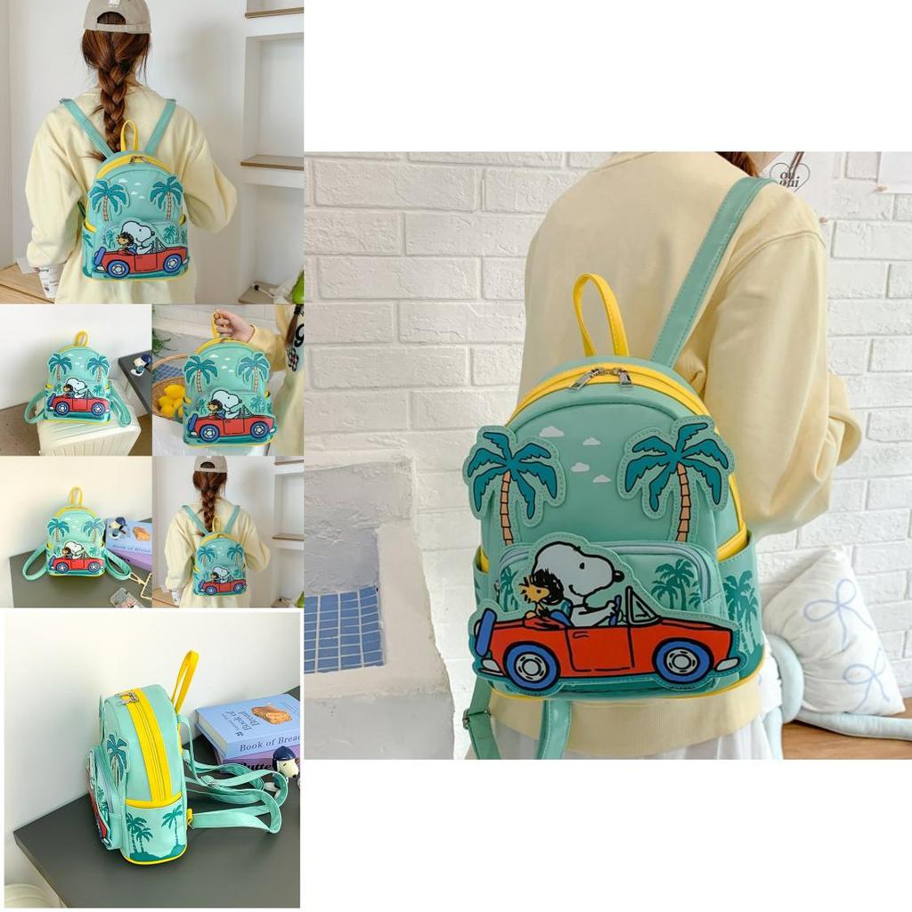 Snoopy Driving A Vehicle Cartoon Pattern Kids Pu Backpack With Padded Interior For Daycare And Outings