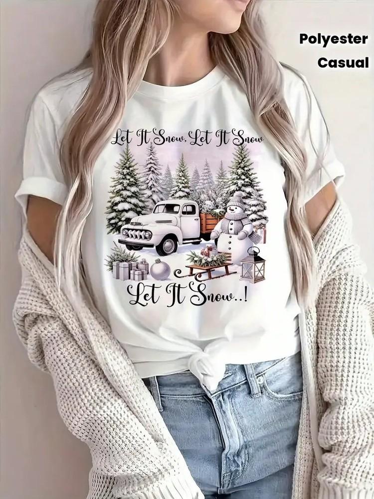 Winter Holiday Christmas Themed T-Shirt with Snowman, Snowflake, Tree Q1452 4XL