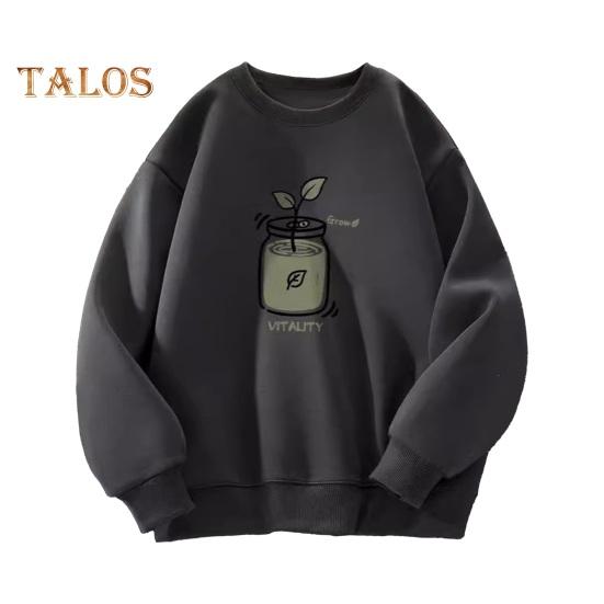 

Осень-зима мужской топ с круглым вырезом, свободный, чистый цвет, растительный принт, эластичные манжеты, пуловер средней длины, спортивная повседневная одежда, школьная толстовка XL чёрный