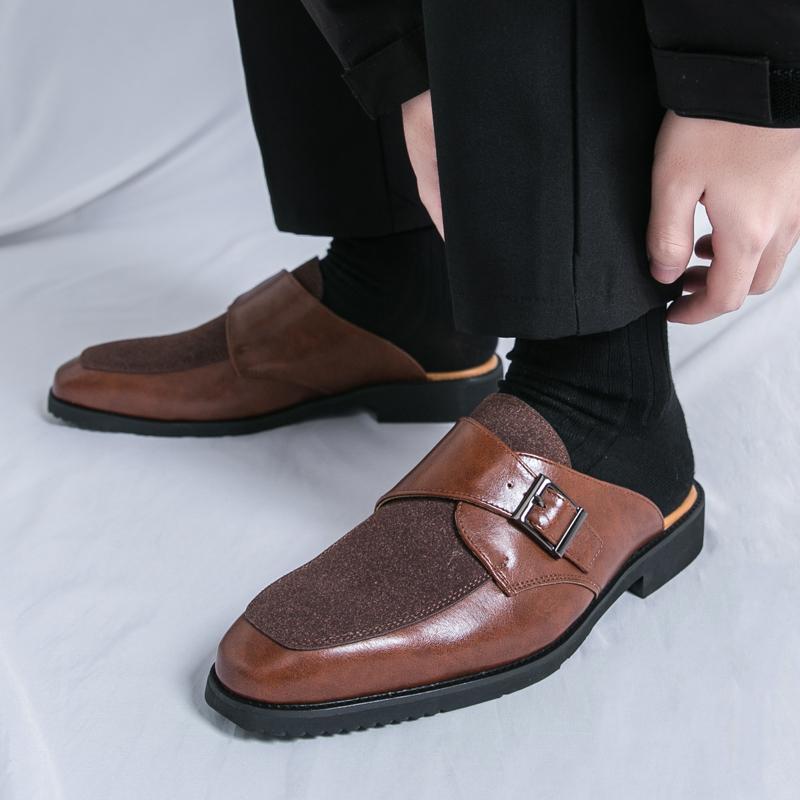 Summer Men’s Brown Sandals Mules Clogs Dress Black Prom Shoes Stylish Leather Shoes Plus Size