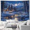 Winter Forest Elk Tapestry Farmhouse Stream Snowy Animal Nature Landscape New Year Christmas Home Living Room Decor Wall Hanging