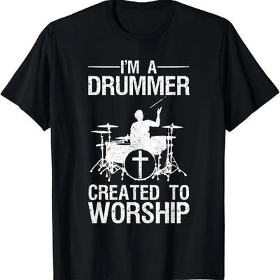 Funny Christian Drummer Art For Men Women Drum Player Lover T-Shirt
