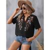 Sommer Neuer Stil Damen V-Ausschnitt Gestickte Spitze Bluse Locker Lässig Gestickte Kurzarm Tops
