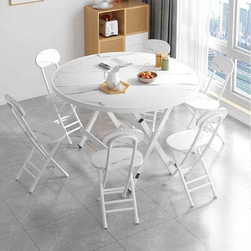 Modern Foldable Dining Table Stylish Marble-Patterned Top, Sturdy X-Leg Design Space - Saving & Easy to Store, Ideal for Home
