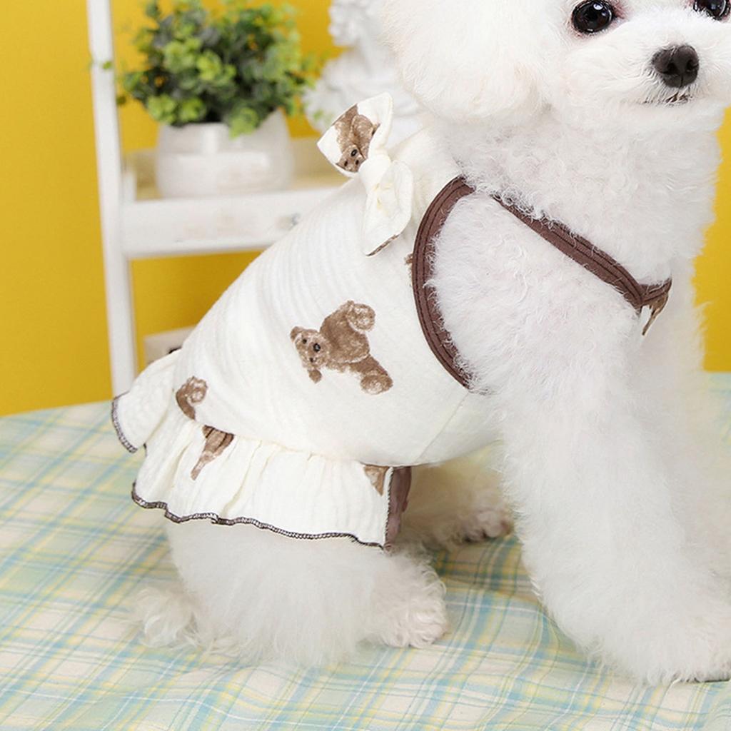 Dog Dress Adorable Bear Pattern Puppy Dress Soft Breathable Cotton Pet Dress Summer Dog Clothes for Teddy Bear S