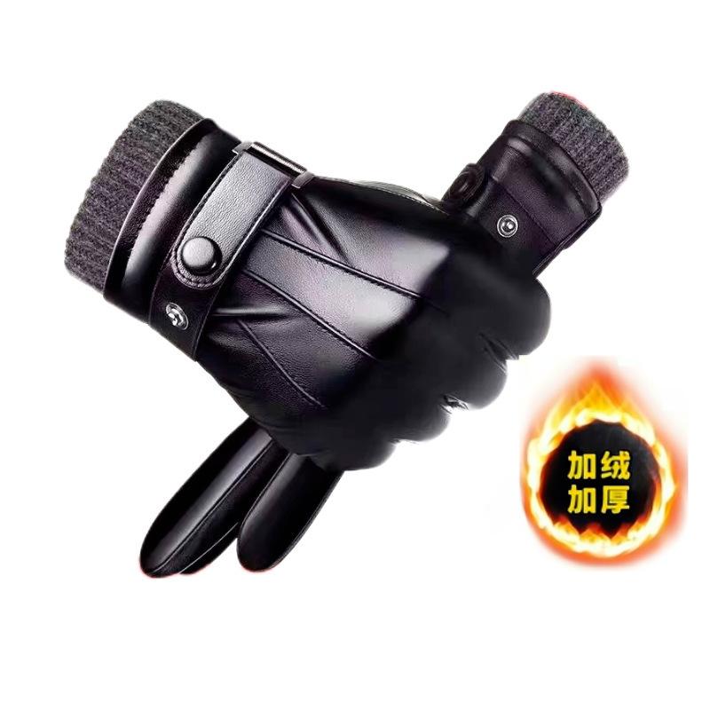 Motorradhandschuhe Winterhandschuhe für Herren Echte Lederhandschuhe Outdoor-Radfahren Echtes Schafsleder Warm halten Verstellbare Handschuhe