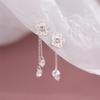 Real 925 Silver Zircon Flower Chain Tassel Mini Stud Earrings For Women Classic Fine Jewelry Light Luxury Accessories