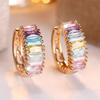 Square Stone Multicolor Ice Flower Zircon Hoop Earrings For Women Vintage Gold Color Ear Buckle Wedding Jewelry Versatile Gifts