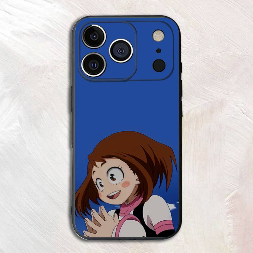 Anime Figur O-Ochaco U-Uraraka Schwarzes Handyhülle Für iPhone 17,16,15,14,13,12,13,11 Pro Max Plus mini Silikon Weiche Rückseite