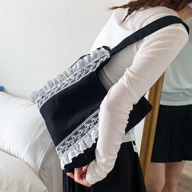 Large Capacity Canvas Bag Women's New Lace Shoulder Underarm Bag Tote Bag