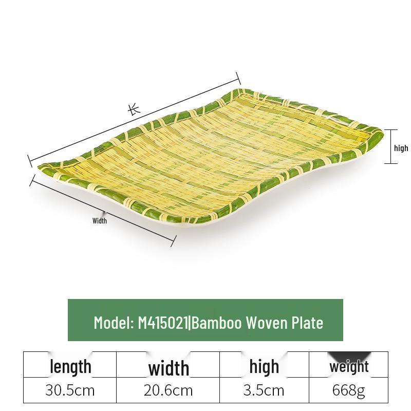 Kreative Melamin-Platte im Bambus-Web-Stil für Hot Pot, Grill und Dessert-Servieren