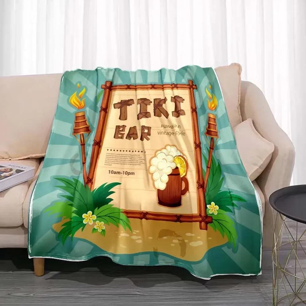 Tiki Bar Fashion Flannel Throw Blanket Summer Beach Aloha Hawaii Funny Accessories Man Cave Party Home Decor for Pub Club