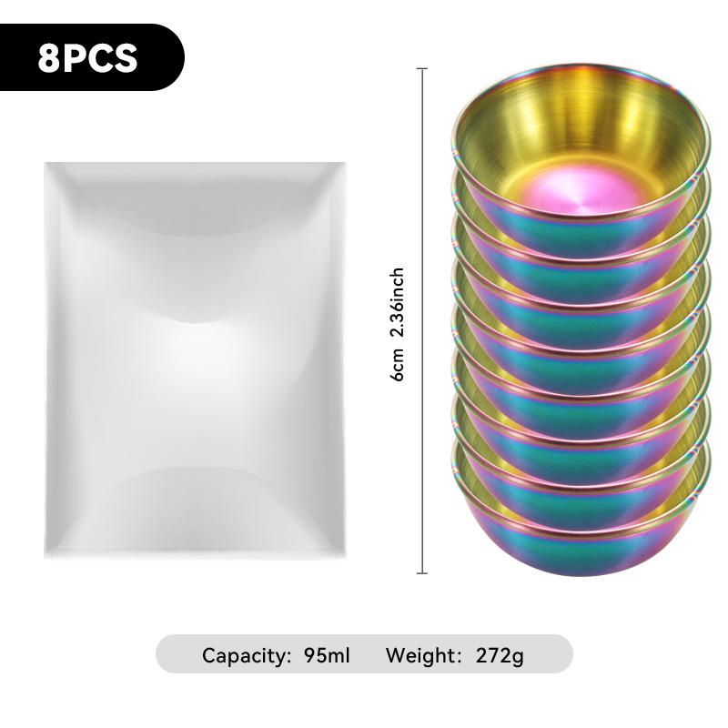 4-Piece Set of Gold 304 Stainless Steel Round Seasoning & Dipping Bowls for Soy Sauce