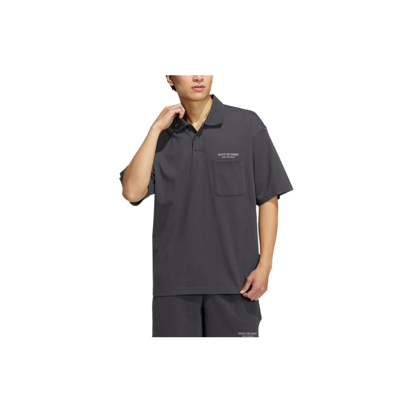 Men s adidas Training Series Logo Printing Pattern Lapel Short Sleeve Gray Polo Shirt HZ7046 L