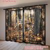 Forest Three Deer Pattern Printed Curtains Window Decoration Home Room Curtain Set Of 2 Made Polyester Washable