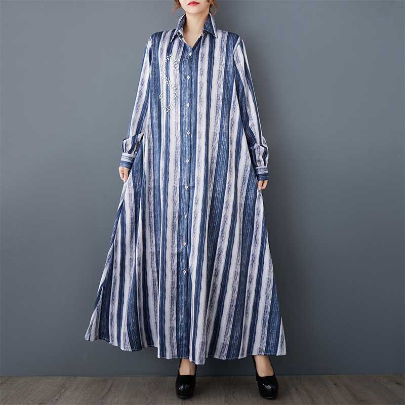 

Новые свободные платья больших размеров с принтом в литературном стиле средней длины в стиле темперамент One Size синий