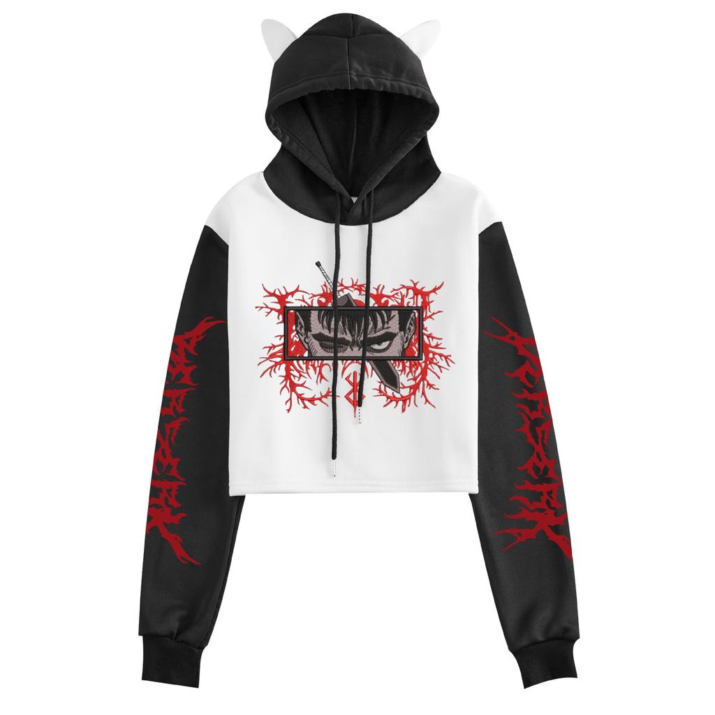 Women's Color-Block Cat Ear Hoodie, New Berserk Anime Casual Wear