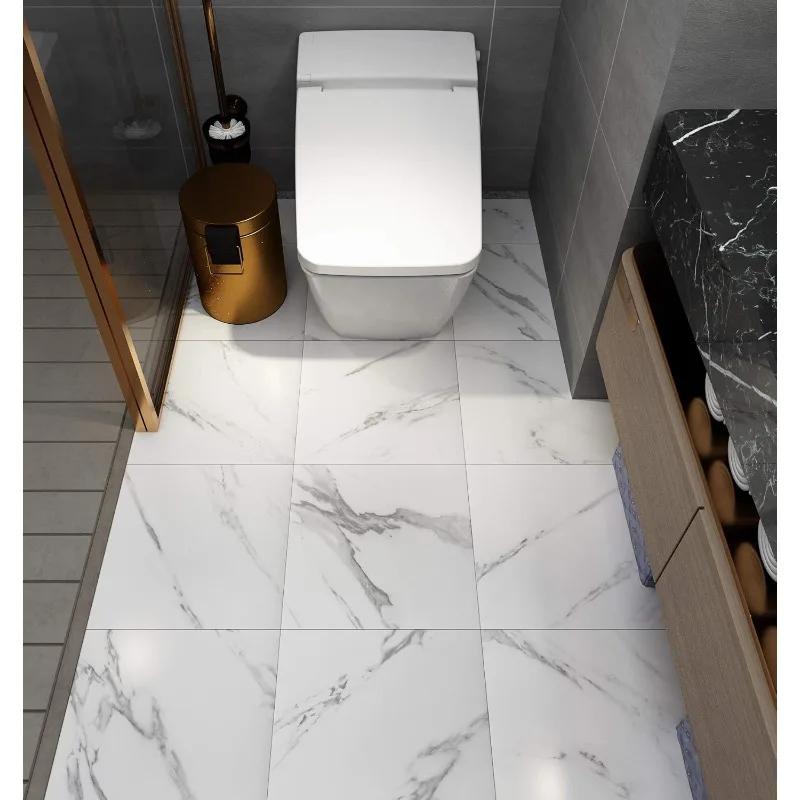 10PCS 30×30cm White Marble Floor Tile Waterproof Peel Stick Self Adhesive Removable Flooring for Kitchen Bathroom Living Room