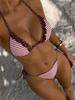 European and American Swimsuit Women's 1011 New Sexy Strip Bikini Stripe Lace-up Split Purchase Women's Quick-drying
