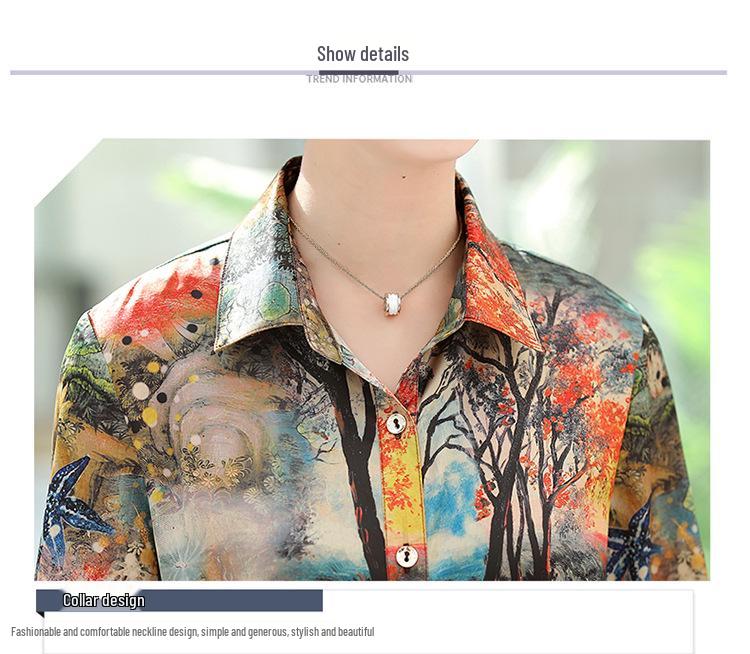 Mother's Day Silk Mid-Sleeve Loose Top for Middle-Aged Women