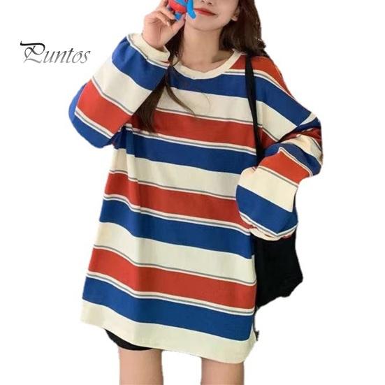 Belly-hiding Women Top Striped Thin Pullover Sweatshirt Soft Stretchy And Stylish Flattering Loose Fit Women's for Maximum Comfort
