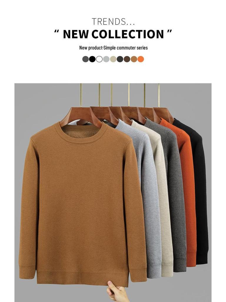Men’s Solid Color Round Neck Pullover Sweater - Simple, Versatile Long Sleeve T-Shirt Style